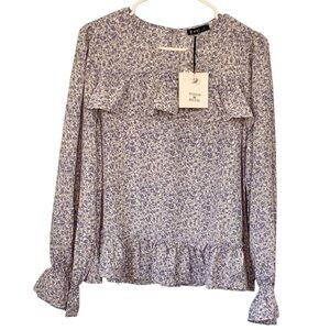 Very J Lavender Floral Ruffle Blouse